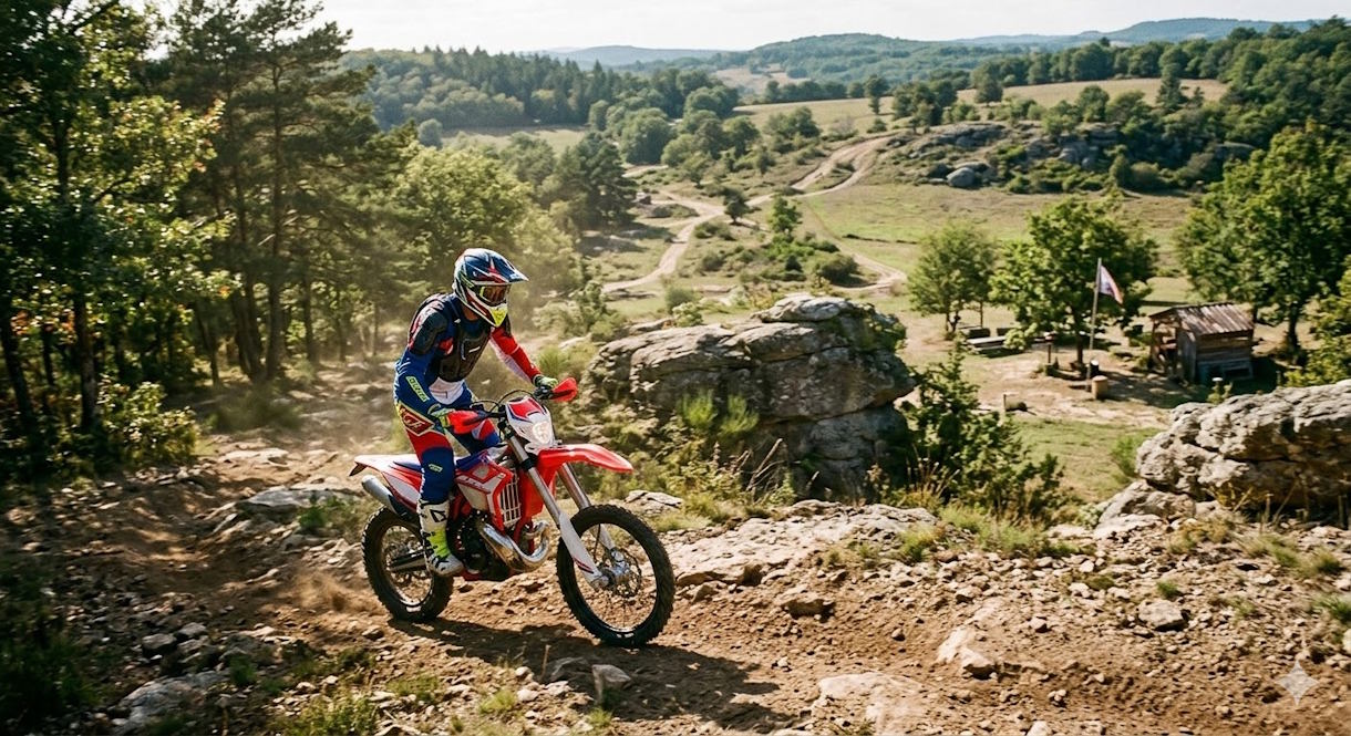 Moto enduro en roulage libre sur terrain privé